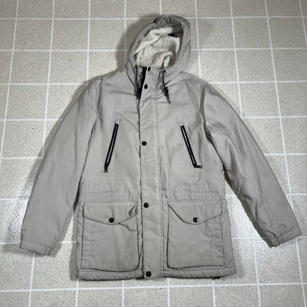 Mens Nautica Winter Coat Parka Sherpa Hood Size Small